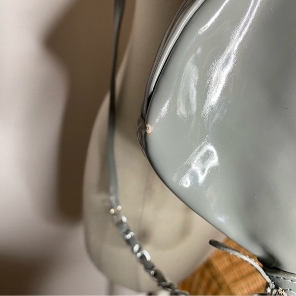 Sharif Patent Leather Gray Blue Embroidered Flower Crossbody Purse - Picture 8 of 9